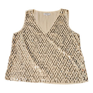 Gilli Medium Beige Sleeveless V-Neck Pullover Sequin Shirt